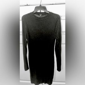 Simple and Elegant, Long-Sleeved, Striped Black Dress